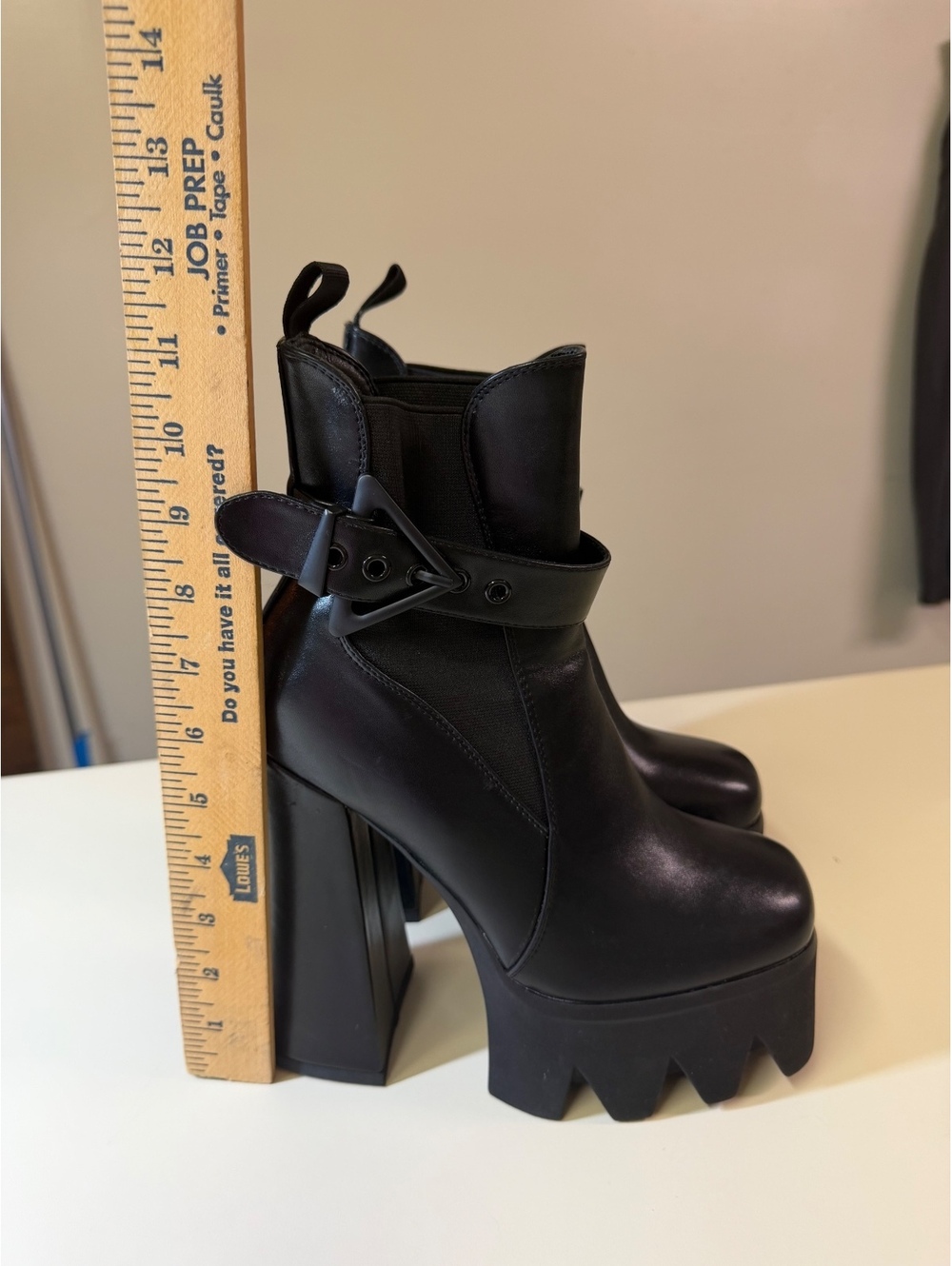 Black Platform High Heel Ankle Boots with Buckle Strap - Picture 10 of 11